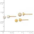 thumbnail image 3 of 14K Yellow Gold Polished Set Of Ball Post Pearl And Cz Bezel 3 Pair Earrings (3.5 X 3.5) Made In United States ye1969set, 3 of 5