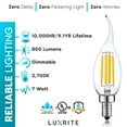 thumbnail image 4 of Luxrite 7W Candelabra LED Light Bulbs 100 Watt Equivalent 2700K Warm White 800 Lumens CA11 Dimmable Damp Rated E12 12-Pack, 4 of 7