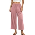thumbnail image 3 of Women Pajama Pants Solid Soft Fabric Wide Leg Draped Elastic Waist Summer Outer Wear Sleep Bottom, 3 of 5