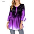 thumbnail image 3 of Gradient Couleur T-Shirt Femmes Casual Bouton Col Rond Manches Volantes Swing Ample Top, 3 of 8