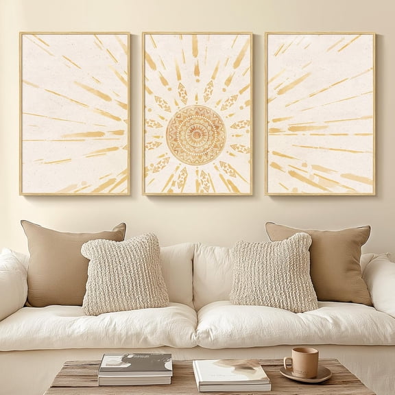 d Boho Canvas Wall Art Set of 3 Abstract Geometric Art Prints for Living Room, Hallway, Bedroom, Office, 24x36 Inch