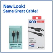 onn 10ft USB-C to USB-A Braided Charging Cable, USB-IF Certified, Black - Compatible with iPhone 17/16/15 Series, Samsung Galaxy, Note, Pixel Devices iPad Pro, More