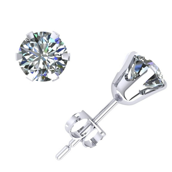 Genuine 1.50Ct Round Diamond Stud Earrings 14k White Gold Prong Push Back I SI2