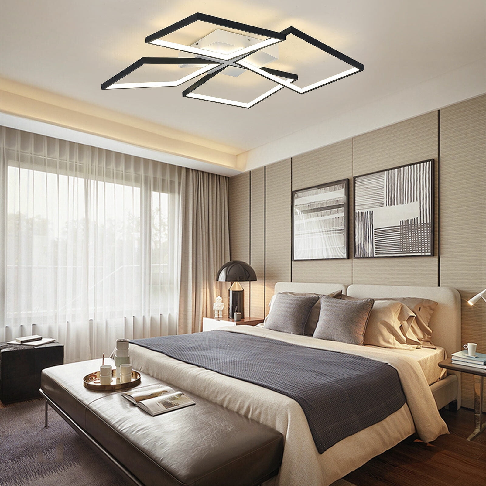 Modern Ceiling Light LED Flush Mount Chandelier Square Lamp Room Decor Lighting Fixture W/Remote control