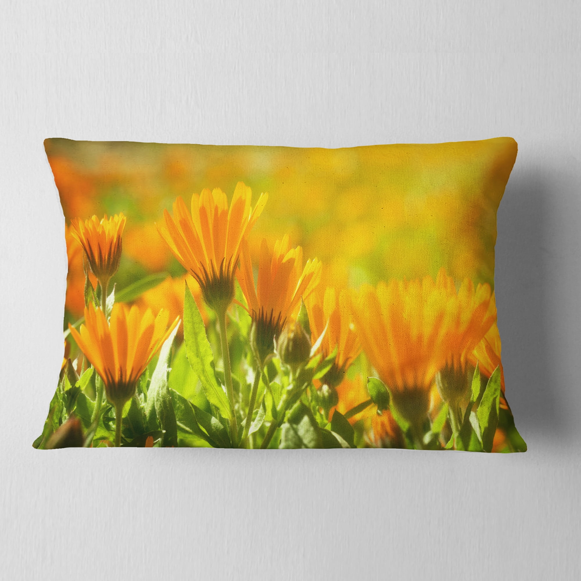 Designart Orange Marigold Flowers in Sunlight - Floral Throw Pillow - 12x20