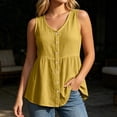thumbnail image 2 of Linen Tank Tops for Women Sleeveless Button Front Loose Shirt Top Casual Lightweight V Neck Tank Size XL, 2 of 4
