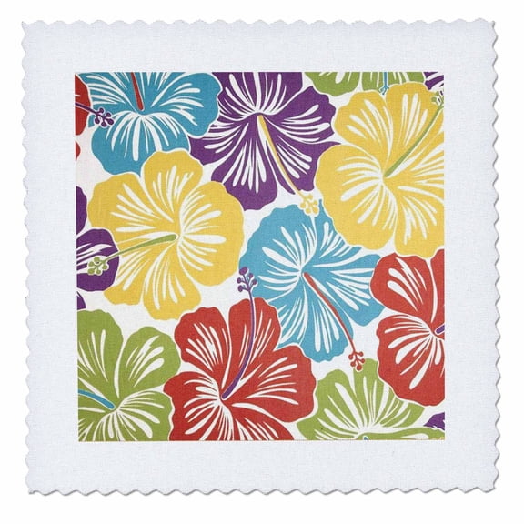 3dRose, Vintage Hawaiian Hibiscus Print, 8x8 inch quilt square