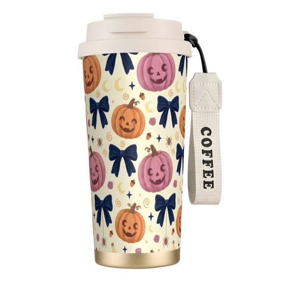 Pumpkin Tumbler 18oz Gothic Tattoo Pumpkin & Rose, Heavy Duty Insulated Mug for Horror Fans