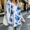 thumbnail image 4 of thefmos Women's V Neck All Over Print Pullover Top Long Sleeve Plus Size Casual Blouse Fashion Fall Winter Outfit, White XL, 4 of 6