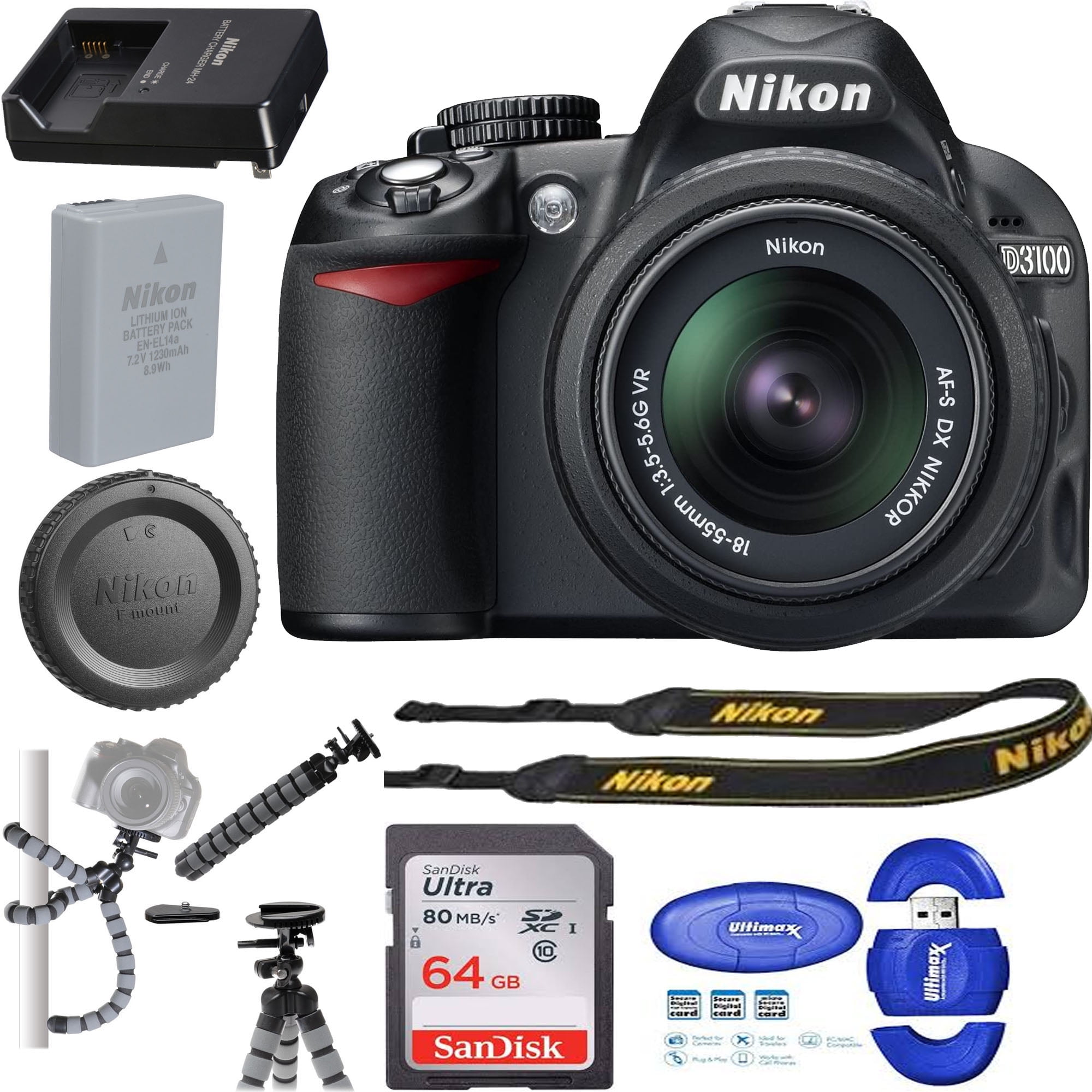 Nikon D3100/D3500 Digital SLR Camera with 18:55mm VR Lens & Sandisk 64GB  Starter Kit