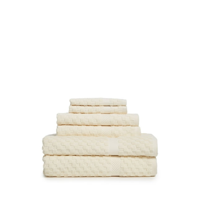 Waffle 6-Piece 100% Cotton Bath Towel Set In Ivory