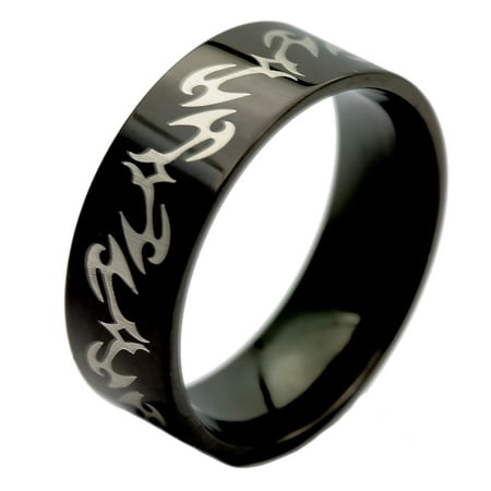 Tribal Pewter Rings - Black Stainless Steel Ring Tribal Gothic Band 8mm