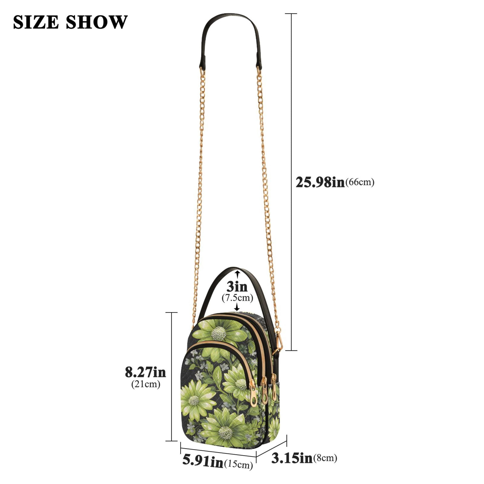FORMRS Crossbody Bag for Women Quilted Travel Shoulder Cell Phone Purse with Chain Strap Handbag, Green Flowers