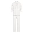 thumbnail image 4 of Men 2 Piece Outfit Set, Lace Up V Neck Long Sleeve Shirt & Elastic Waist Straight Pants, Lightweight Loose Casual Suit White XL(XL), 4 of 5
