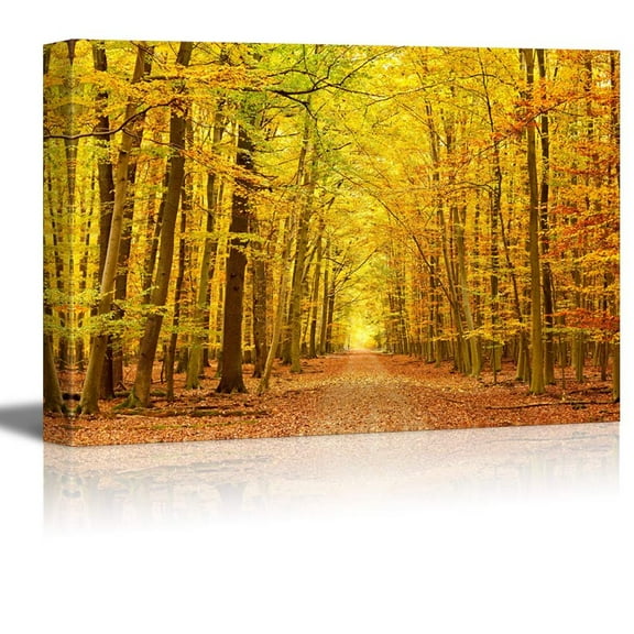 wall26 - Canvas Prints Wall Art - Pathway in the Autumn Park | Modern Wall Decor/Home Decoration Stretched Gallery Canvas Wrap Giclee Print. Ready to Hang - 16" x 24"