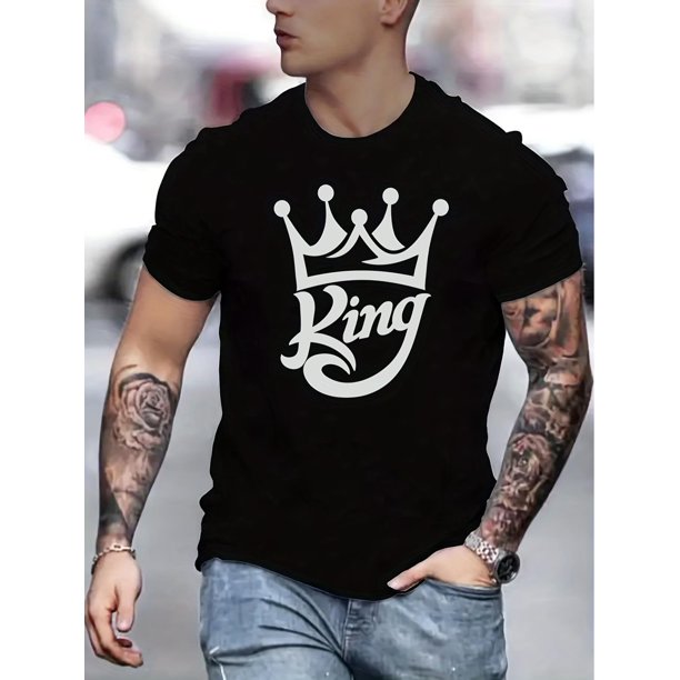 Camiseta creativa con estampado gráfico de Fashion King para hombre, informal, de manga corta y cuello redondo, ligeramente elástica, ideal para verano y actividades al aire libre.