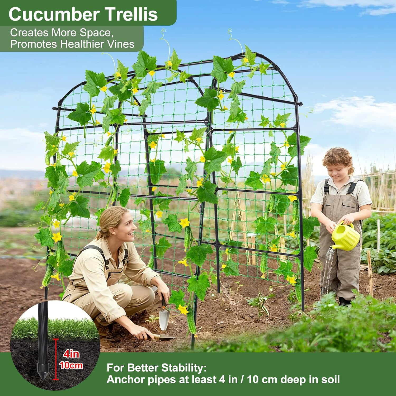 Garden Arch Tunnel Trellis for Climbing Plants Outdoor, 7 ft Tall Metal Walkway,  Archway for Vines Vegetables Yard Lawn, Cucumber Trellis for Garden Raise Bed, Black