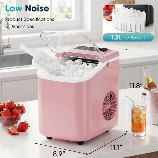 ZHICHUN Portable Desktop Ice Maker 6-8 Mins Fast Ice Machine with Handle Basket Spoon Self-Cleaning