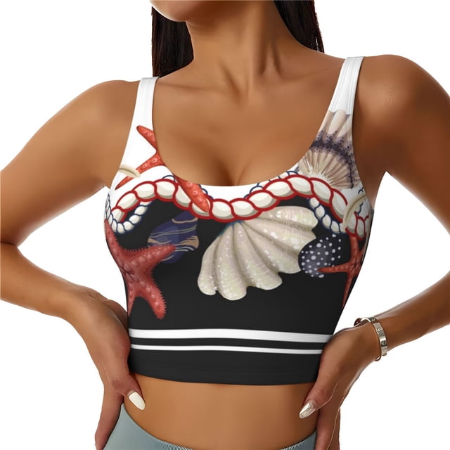 Balery Starfishes Shells Sujetadores deportivos con espalda cruzada para mujer, acolchados, sin costuras, de alto impacto, ideales para yoga, gimnasio, entrenamiento y fitness.-Medium