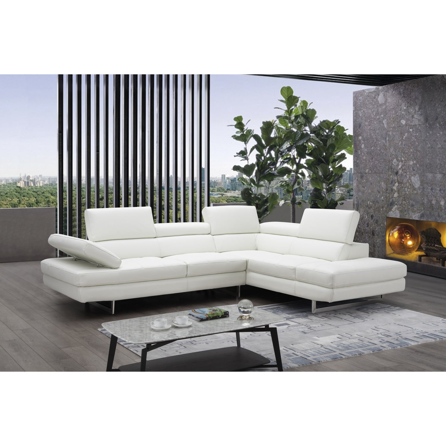 J&M Furniture A761 Italian Leather Sectional White In Right Hand Facing