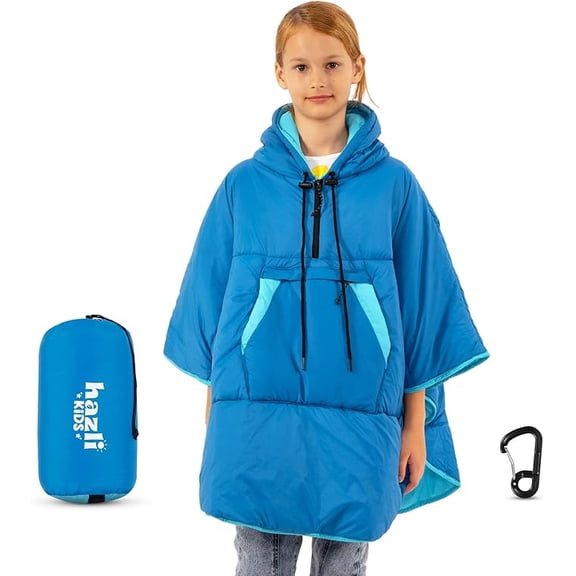 Comfortable Wearable Poncho Blanket - Kids Camping Stadium Blanket Outdoor - Large Hooded Windproof Poncho for Boys and Girls