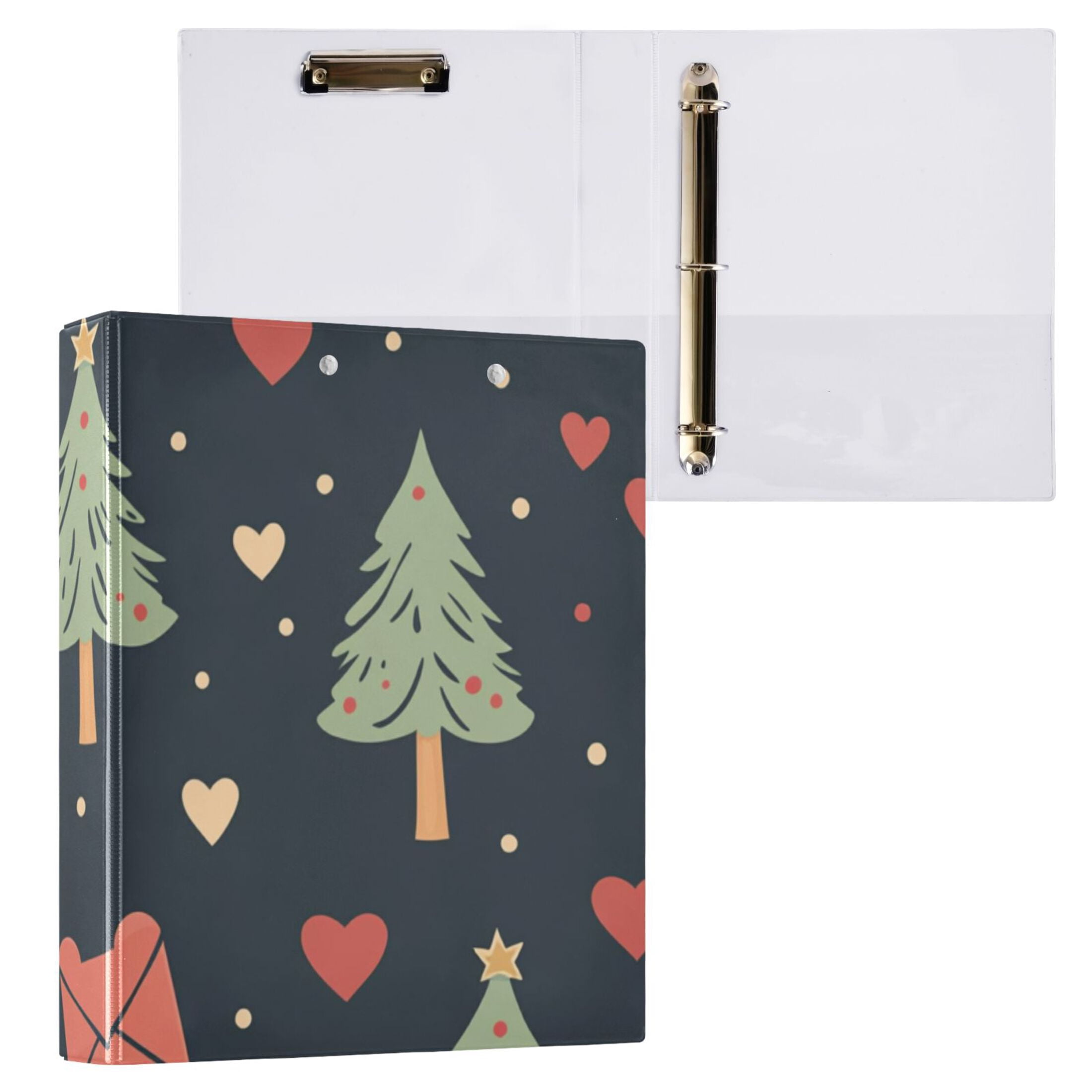 Christmas Pine Trees and Mails 3 Ring Binders 1.5 inch Hardcover File Folders with Interior Pockets A4 Size Organizer for School Office Hospital