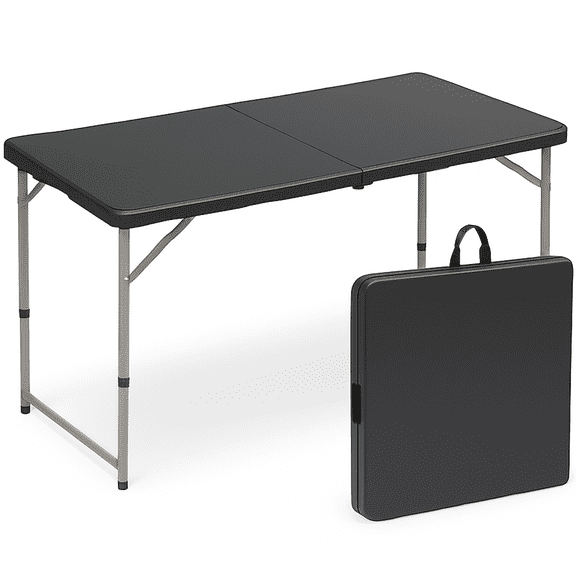 SUGIFT 4 Foot Folding Table Black Indoor Outdoor Folding Card Table