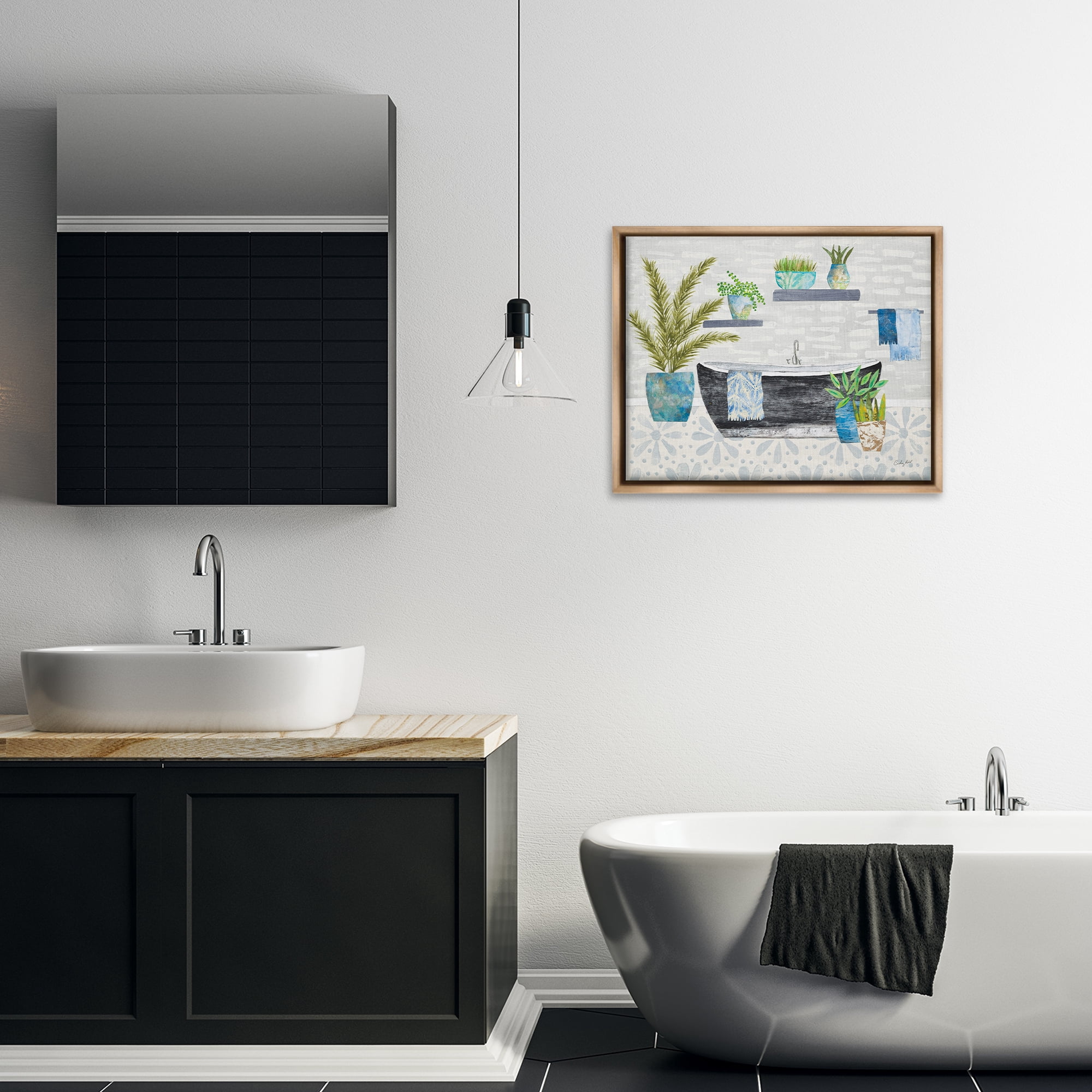 Stupell Industries Botanical Bath & Rustic Plants Bath & Laundry Painting Brown Floater Framed Canvas Art Print Wall Art, 31 x 25