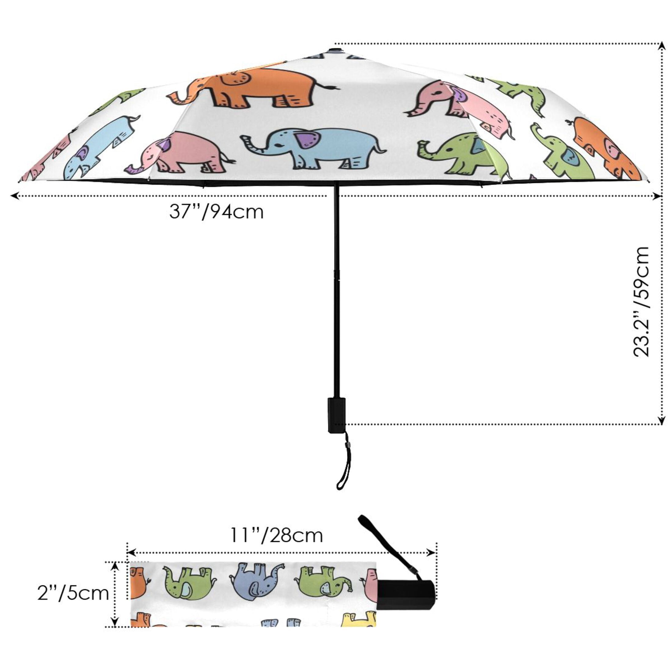Cartoon Elephants UPF 50+ Compact Folding Umbrella for Rain Windproof Travel Umbrella Lightweight Packable