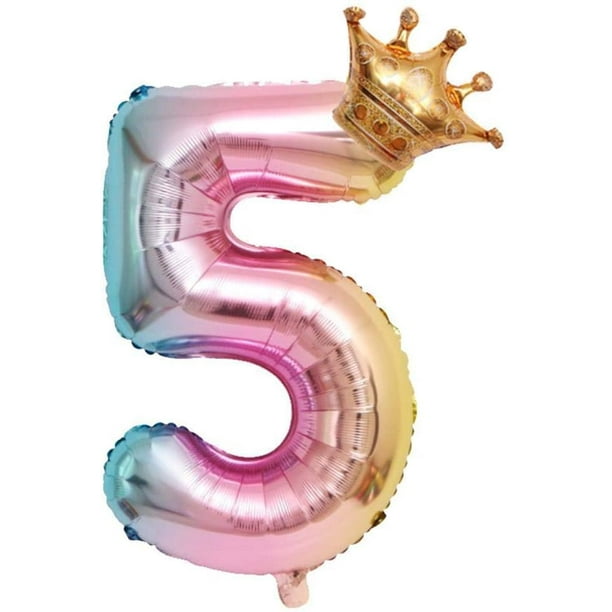 Number 5 Balloon,Children's Birthday Party Decorative Balloons, Digital  Crown Aluminum Balloons (5)