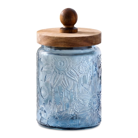 Vintage Glass Cookie Jar with Airtight Wooden Lid, Decorative Kitchen Canister for Candy, Brown Sugar, Coffee, Tea and Pantry Storage