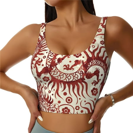 Jgfou Dragons1 Print Womens Sports Bra - Padded Workout Sports Bras Crop Tank Top