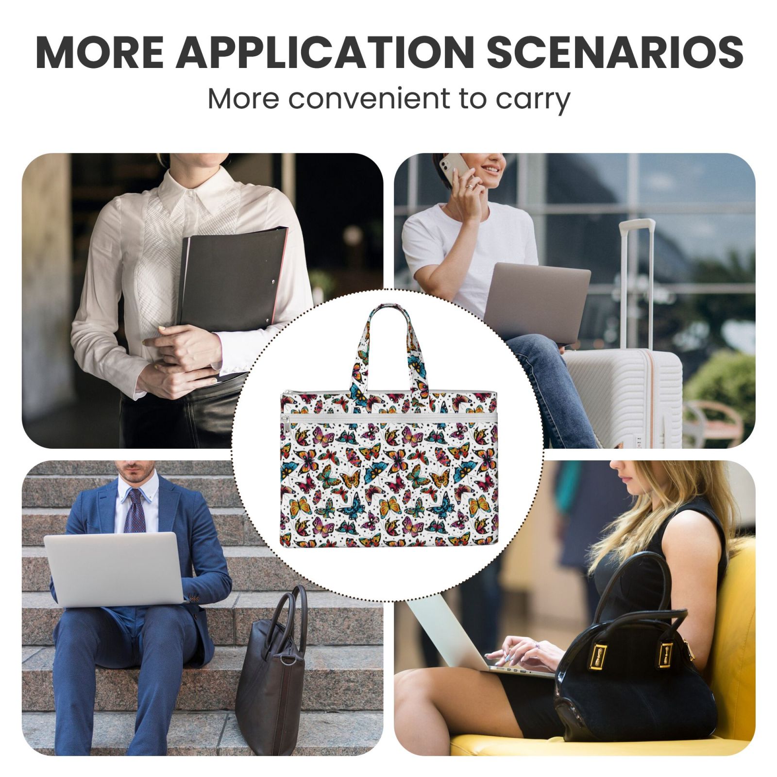 Kdxio Colorful Flying Butterflies File Tote Document Bag Business Briefcase Bag Document Organizer Tote Briefcase for Letter A4 Files Business Teacher Office Bag