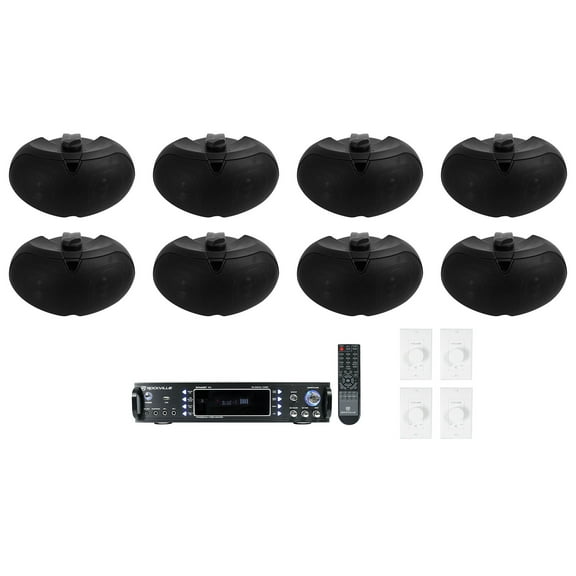 8 Rockville 16 Ohm Dual 4" Outdoor Restaurant Patio Speakers Amp Zone Controls
