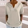 thumbnail image 5 of Bovemsi Women's Short Sleeved T Shirt V Neck Top Fashionable Casual Short Sleeved Shirt, Beige Women's Summer Short Sleeve T-Shirts, XL, 5 of 9