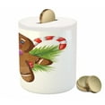 thumbnail image 3 of Gingerbread Man Piggy Bank, Tasty Pastry on Coniferous Branches Candy Cane and Holly Berry, Ceramic Coin Bank Money Box for Cash Saving, 3.6" X 3.2", Brown Green Red, by Ambesonne, 3 of 4