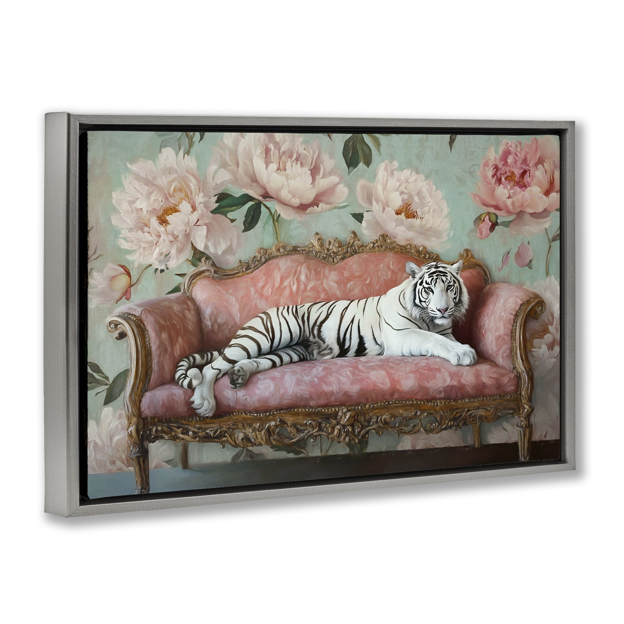 Stupell Industries Where The Tiger Dreams Gray Framed Floater Canvas Wall Art, design by Tina LeCour