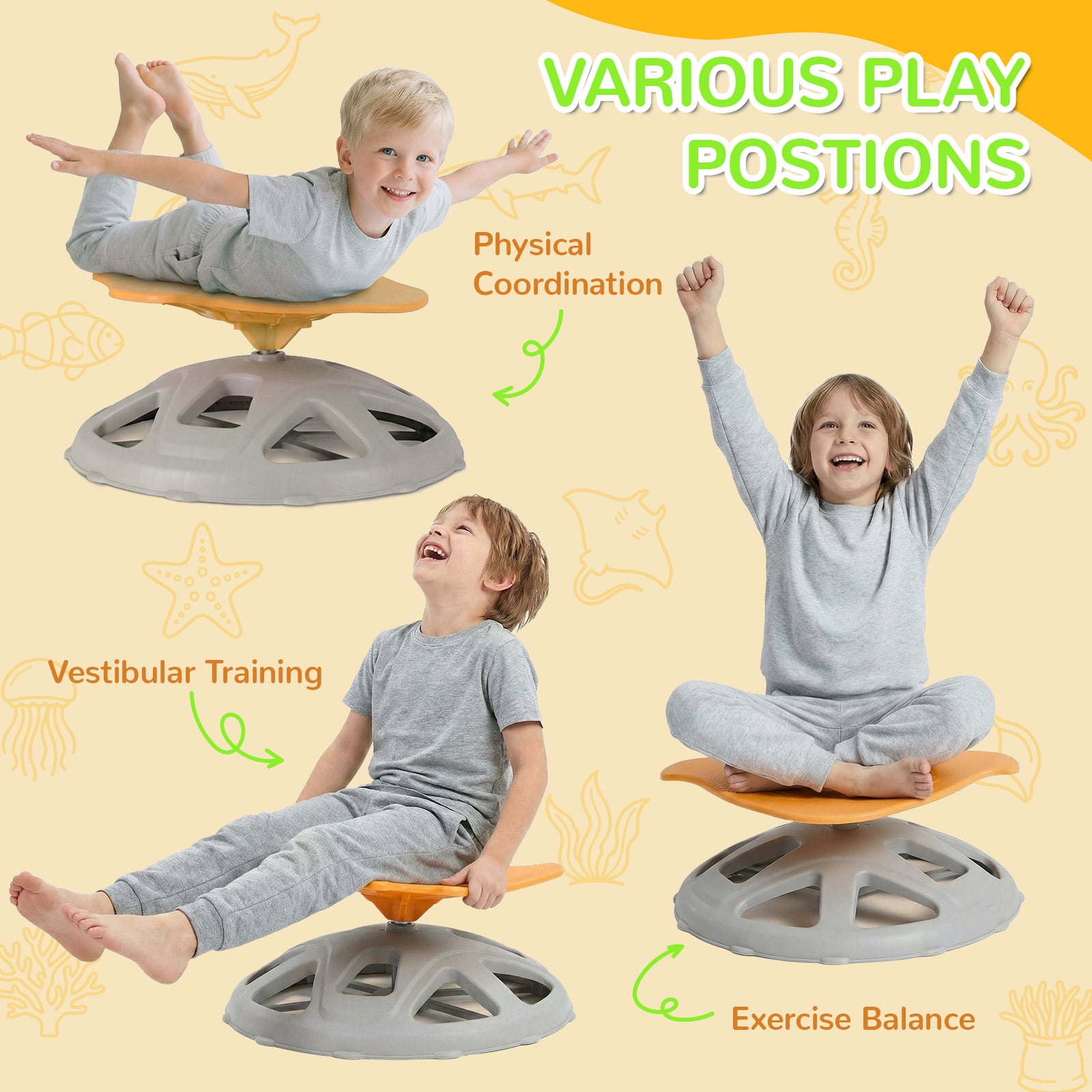 TLSUNNY Spinning Chair for Autistic Kids, Fish-Shaped , 220LB Capacity, 360°Sensory Swivel Chair W/ Upgraded Base, Sit and Spin Toys Indoor Outdoor Play