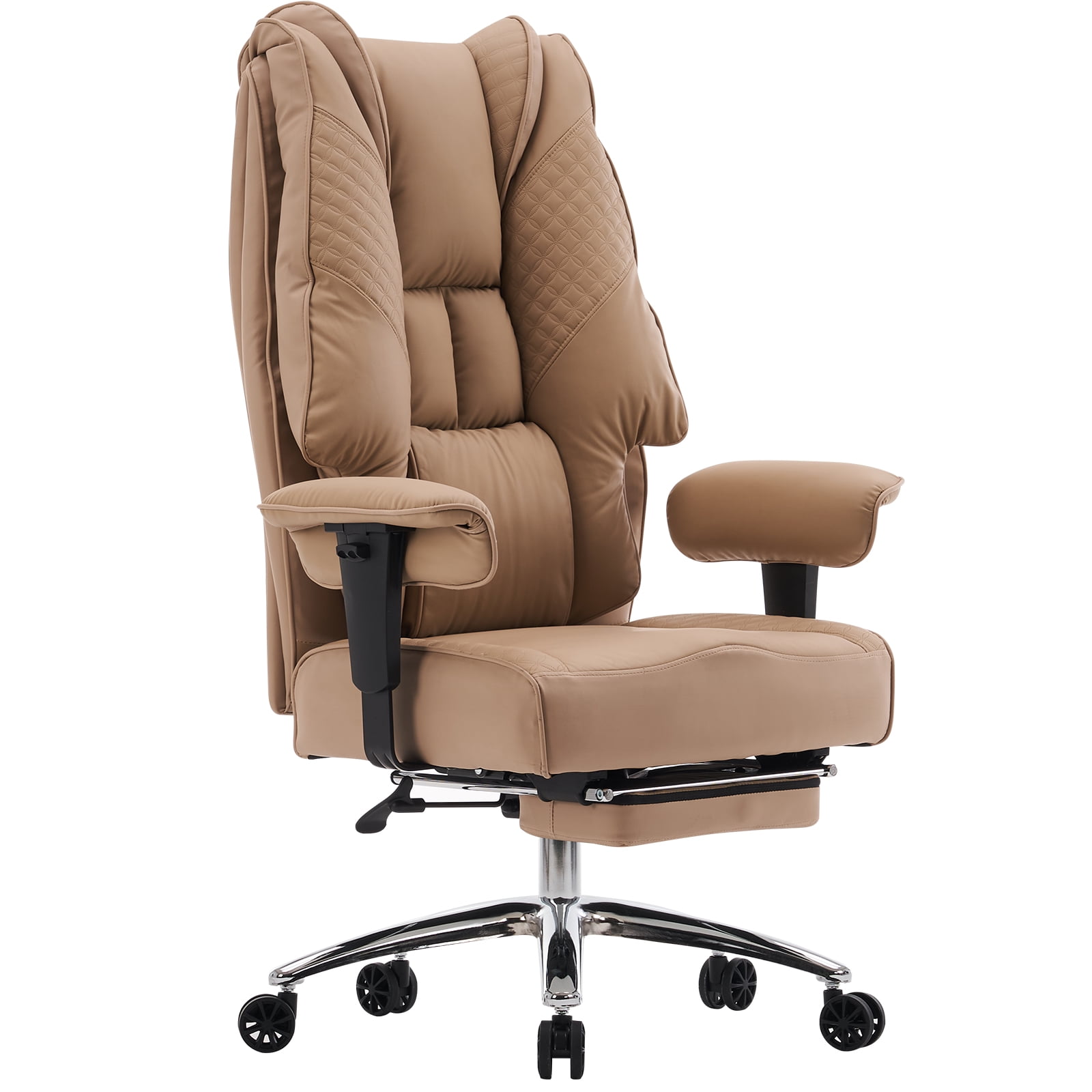 ATMILD High Back Ergonomic Office Chair Big and Tall Leather Executive Computer Desk Chair with Footrest, Brown