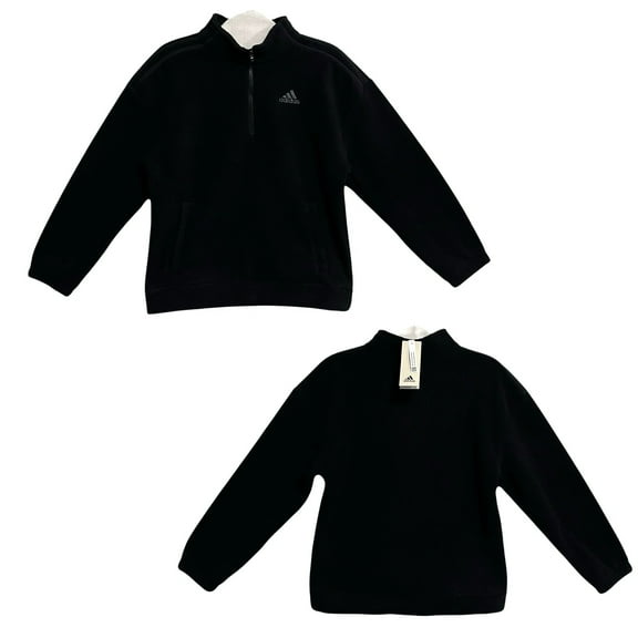 Adidas Youth Boys Pullover Fleece Sweater Size 10-12 Mock Neck Black Quarter-Zip