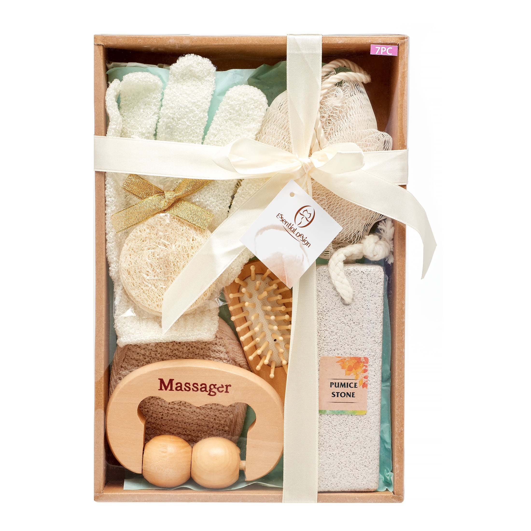 Luxury Bath & Spa Gift Set with Wood Massage Roller, 7 Pieces