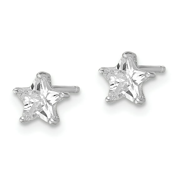 Primal Silver Sterling Silver Rhodium-plated Cubic Zirconia Star Post Earrings
