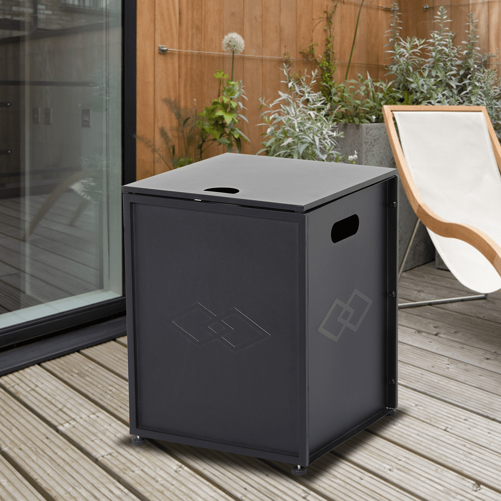 16'' Rattan Propane Tank Cover Hideaway Side Table 20 lbs Propane Gas Holder for Gas Fire Pit, Grill, Griddle & Stoves, Black