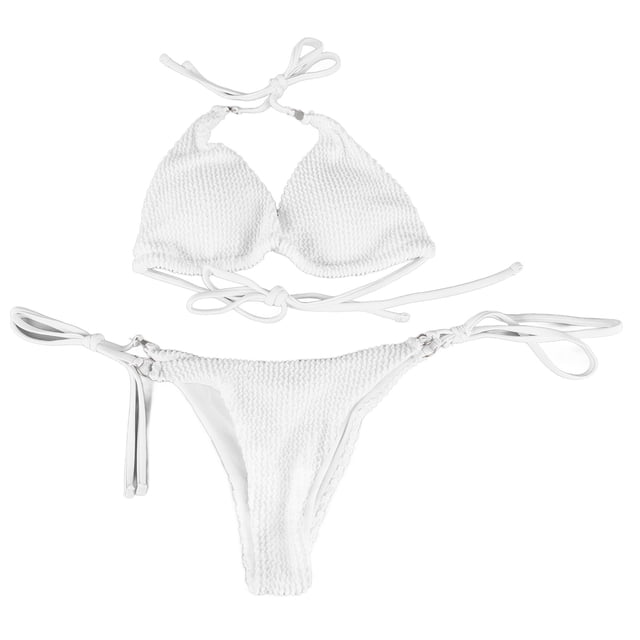 Conjunto De Traje De Baño De Bikini, Traje De Baño De 2 Piezas Para Mujer, Color Puro, Suave, Con Lazo Lateral Entrecruzado Para Nadar