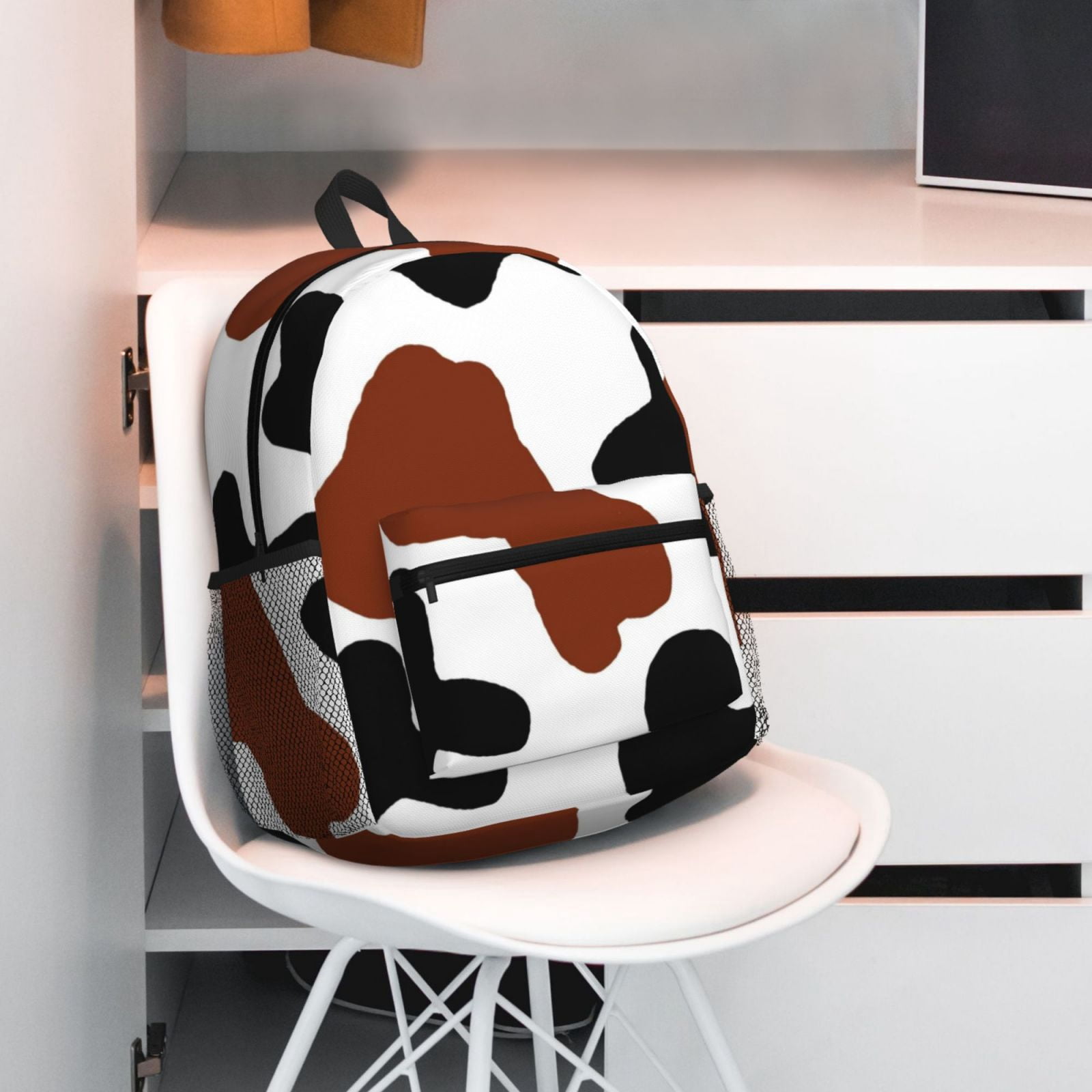 Vsdgher Brown Black Cow Print Unisex Large Capacity Bookbag Schoolbag Casual Daypack for High School/College/Teens/Travel/Work
