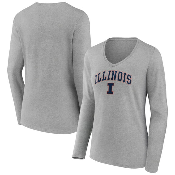 Women's Gray Illinois Fighting Illini Campus Long Sleeve V-Neck T-Shirt