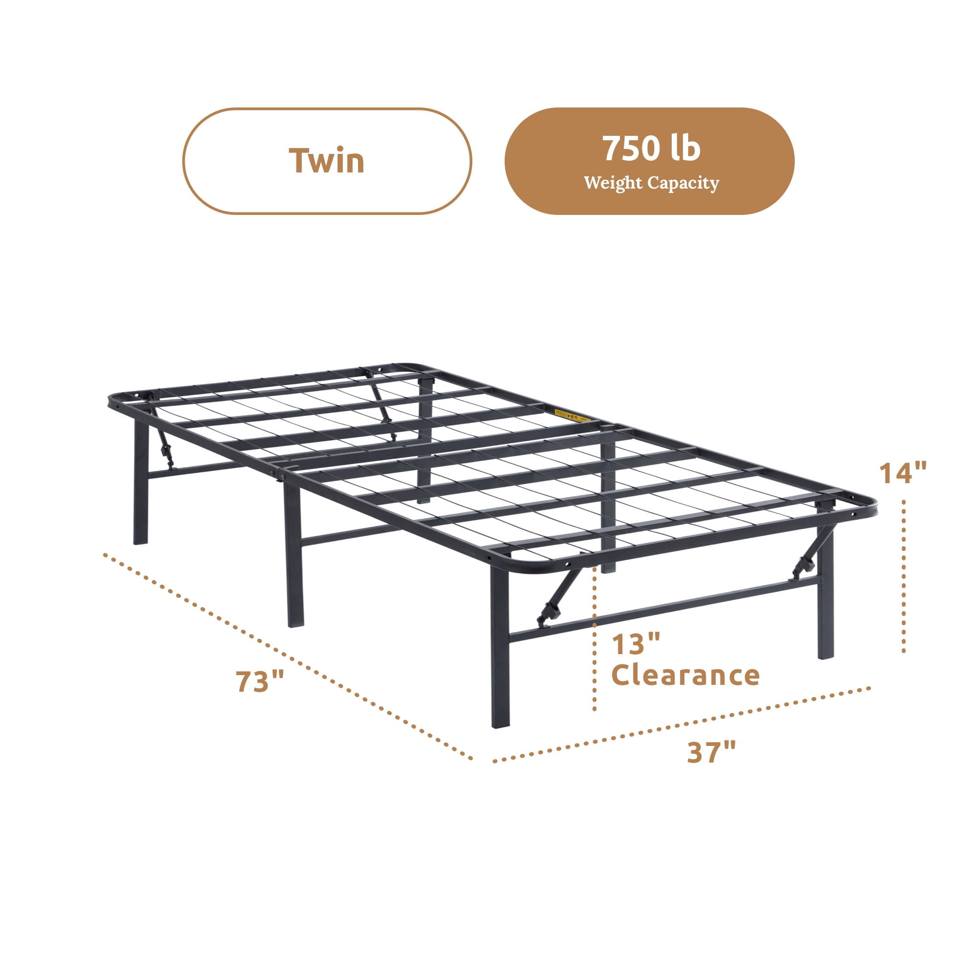 Rest Haven 14" Black Steel Platform Bed Frame, Twin