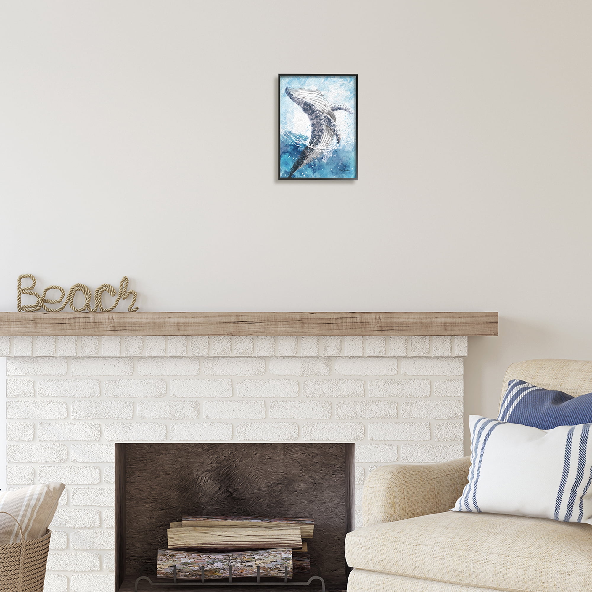 Stupell Industries Splashing Marine Whale Animals & Insects Painting Black Framed Art Print Wall Art, 11 x 14