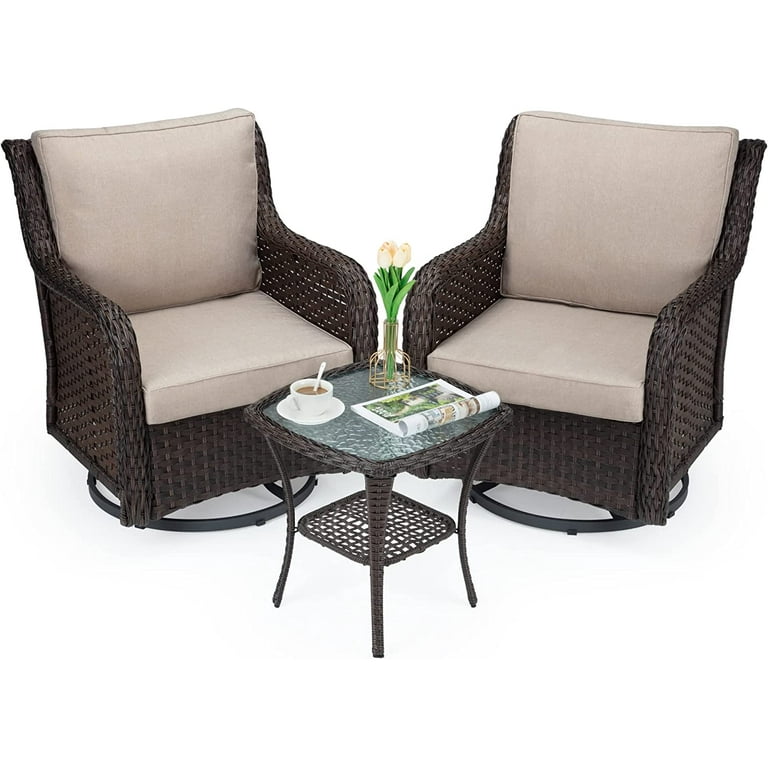Outdoor 360 Swivel Rocker Patio Chairs Set of 2 and Matching End
