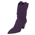 thumbnail image 2 of FSJ Women Classic Cowboy Pointed Toe Ankle Boots Cone Heel Pull On Short Booties Casual Office Work Dress Shoes Size 8.5 Purple, 2 of 4
